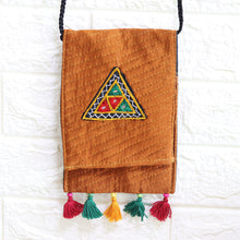 Load image into Gallery viewer, Ginger Embroidered Sling with Geometric Motifs from India - Ginger Triangle | NOVICA