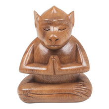 Load image into Gallery viewer, Handcrafted Brown Suar Wood Monkey Statuette from Bali - Joyous Apprentice | NOVICA