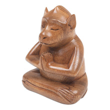 Load image into Gallery viewer, Handcrafted Brown Suar Wood Monkey Statuette from Bali - Joyous Apprentice | NOVICA