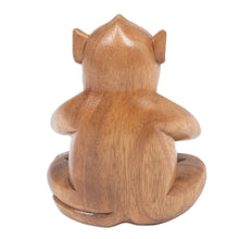 Load image into Gallery viewer, Handcrafted Brown Suar Wood Monkey Statuette from Bali - Joyous Apprentice | NOVICA