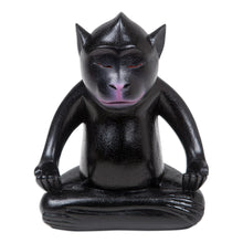 Load image into Gallery viewer, Handmade Black Suar Wood Monkey Statuette from Bali - Joyous Master at Night | NOVICA