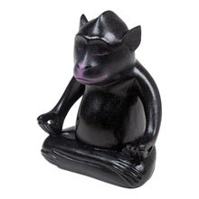 Load image into Gallery viewer, Handmade Black Suar Wood Monkey Statuette from Bali - Joyous Master at Night | NOVICA