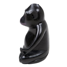 Load image into Gallery viewer, Handmade Black Suar Wood Monkey Statuette from Bali - Joyous Master at Night | NOVICA