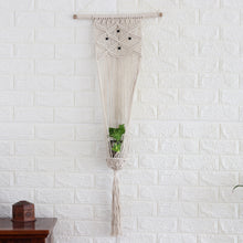 Load image into Gallery viewer, Handmade Ivory Cotton Hanging Planter with Mango Wood Beads - Natural Pride | NOVICA