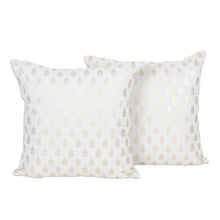 Load image into Gallery viewer, Pair of Cotton Cushion Covers with Golden Floral Motifs - Golden Spring | NOVICA