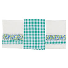 Load image into Gallery viewer, Set of 3 Viridian Checkered Cotton Dish Towels with Laces - Viridian Spring | NOVICA