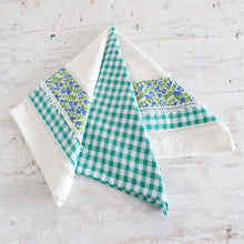 Load image into Gallery viewer, Set of 3 Viridian Checkered Cotton Dish Towels with Laces - Viridian Spring | NOVICA