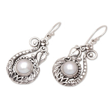 Load image into Gallery viewer, Leafy and Floral Dangle Earrings with Cultured Pearls - Magical Innocence | NOVICA