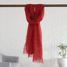 Load image into Gallery viewer, Strawberry Linen Shawl Embellished with Acrylic Beads - Strawberry Sparks | NOVICA