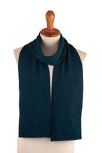 Load image into Gallery viewer, Knit Reversible Baby Alpaca Scarf in Indigo and Peacock - Peacock Trends | NOVICA