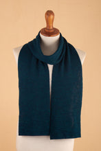 Load image into Gallery viewer, Knit Reversible Baby Alpaca Scarf in Indigo and Peacock - Peacock Trends | NOVICA