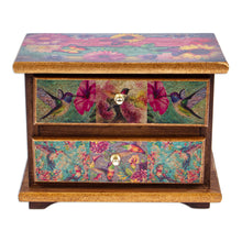 Load image into Gallery viewer, Decoupage on Pinewood Jewelry Box with Flowers & Hummingbird - Floral Hummingbirds | NOVICA
