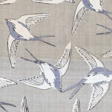 Load image into Gallery viewer, Grey Fringed Silk Shawl with Screen-Printed Sparrow Motifs - Fantasy Flight | NOVICA