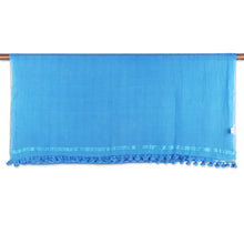 Load image into Gallery viewer, Peacock-Toned Cotton and Silk Blend Shawl with Tassels - Peacock Pleasure | NOVICA
