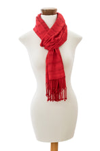 Load image into Gallery viewer, Fringed Red Scarf Hand-Woven from Rayon in Guatemala - Among Threads in Red | NOVICA