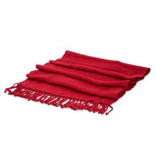 Load image into Gallery viewer, Fringed Red Scarf Hand-Woven from Rayon in Guatemala - Among Threads in Red | NOVICA