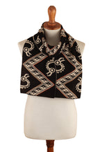 Load image into Gallery viewer, Traditional Black and Beige Reversible Alpaca Blend Scarf - Noble Origins | NOVICA