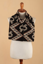 Load image into Gallery viewer, Traditional Black and Beige Reversible Alpaca Blend Scarf - Noble Origins | NOVICA