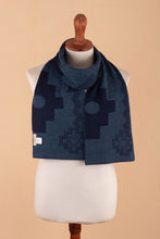 Load image into Gallery viewer, Chakana-Themed Reversible Alpaca Blend Scarf in Blue Hues - Chakana Visions | NOVICA