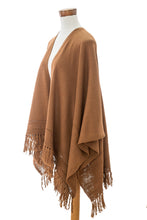 Load image into Gallery viewer, Brown Cotton Ruana with Fringes Handloomed in Guatemala - Ancestral Ginger | NOVICA
