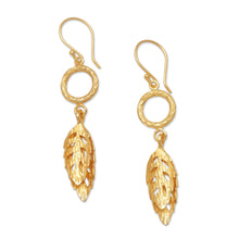 Load image into Gallery viewer, Leafy 18k Gold-Plated Brass Dangle Earrings from Bali - Autumn Sensations | NOVICA