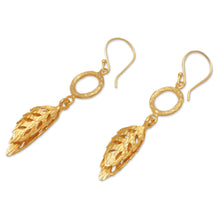 Load image into Gallery viewer, Leafy 18k Gold-Plated Brass Dangle Earrings from Bali - Autumn Sensations | NOVICA