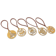 Load image into Gallery viewer, Set of 5 Handcrafted Gold-Toned Holiday Ornaments from Bali - Magical Celebration | NOVICA