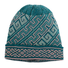 Load image into Gallery viewer, Turquoise 100% Baby Alpaca Unisex Hat Knitted in Peru - Andean Inspiration | NOVICA