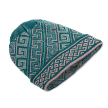 Load image into Gallery viewer, Turquoise 100% Baby Alpaca Unisex Hat Knitted in Peru - Andean Inspiration | NOVICA