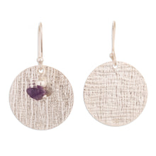 Load image into Gallery viewer, Textured Sterling Silver Dangle Earrings with Amethyst Stone - Mysterious Reflections | NOVICA