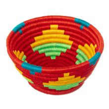 Load image into Gallery viewer, Red Natural Fiber Decorative Bowl with Geometric Motifs - Guacamayas Summer | NOVICA