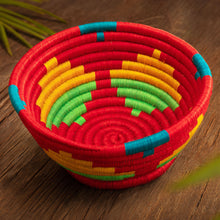 Load image into Gallery viewer, Red Natural Fiber Decorative Bowl with Geometric Motifs - Guacamayas Summer | NOVICA