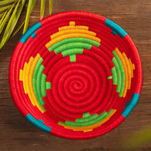Load image into Gallery viewer, Red Natural Fiber Decorative Bowl with Geometric Motifs - Guacamayas Summer | NOVICA