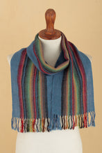 Load image into Gallery viewer, 100% Alpaca Striped and Fringed Scarf Hand-Woven in Peru - After The Rain | NOVICA