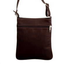 Load image into Gallery viewer, Brown Leather Sling with Mola Textile and Adjustable Strap - Brown Forest | NOVICA