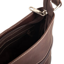 Load image into Gallery viewer, Brown Leather Sling with Mola Textile and Adjustable Strap - Brown Forest | NOVICA