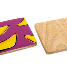 Load image into Gallery viewer, 4 Banana-Themed Wood Coasters Hand-Painted in Colombia - Happy Bananas | NOVICA