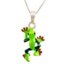 Load image into Gallery viewer, Painted Frog-Themed Sterling Silver Pendant Necklace - Tree Frog | NOVICA