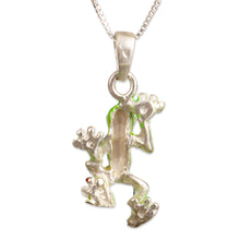 Load image into Gallery viewer, Painted Frog-Themed Sterling Silver Pendant Necklace - Tree Frog | NOVICA