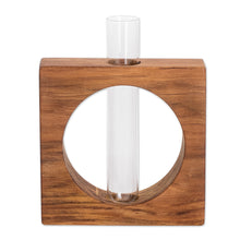 Load image into Gallery viewer, Watertight Teak Wood Stand with Glass Tube Vase - Home Elegance | NOVICA