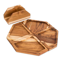 Load image into Gallery viewer, Set of 4 Teak Wood Appetizer Platters with Stand - Sharing Time | NOVICA