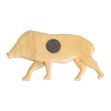 Load image into Gallery viewer, Teak Wood Pig Kitchen Magnet Carved by Hand in Costa Rica - Pig | NOVICA