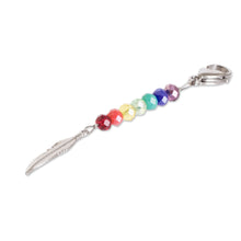 Load image into Gallery viewer, Handcrafted Crystal Beaded Key Chain with Pewter Charm - Chakra Feather | NOVICA