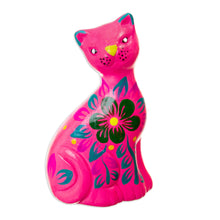 Load image into Gallery viewer, Hand-Painted Pink Ceramic Cat Figurine with Floral Motif - Sweet Cat in Pink | NOVICA