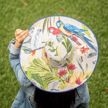 Load image into Gallery viewer, Tropical Cotton Sun Hat with Blue Piping and 6-Inch Brim - Tropical World | NOVICA
