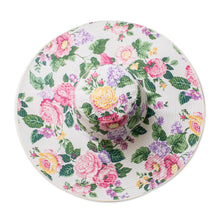 Load image into Gallery viewer, Floral Cotton Sun Hat with Ivory Piping and 6-Inch Brim - Floral World | NOVICA