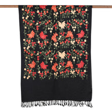 Load image into Gallery viewer, Chain-Stitched Embroidered Wool Shawl with Floral Motifs - Kashmir Blooms | NOVICA