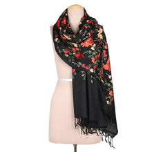 Load image into Gallery viewer, Chain-Stitched Embroidered Wool Shawl with Floral Motifs - Kashmir Blooms | NOVICA