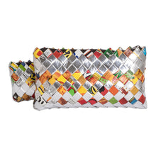 Load image into Gallery viewer, Set of 2 Colorful Recycled Metalized Wrapper Cosmetic Bags - Sparkling Party | NOVICA