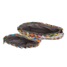 Load image into Gallery viewer, Set of 2 Colorful Recycled Metalized Wrapper Cosmetic Bags - Sparkling Party | NOVICA